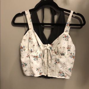 white/floral crop tank top